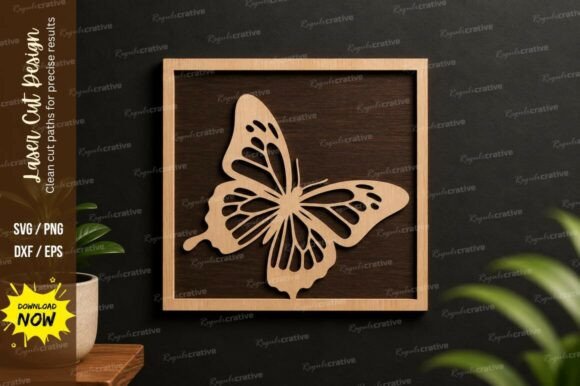 Butterfly Square Frame Laser Cut Svg