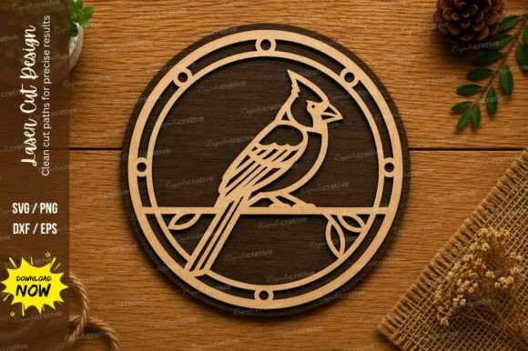 Cardinal Bird Circle SVG for Laser Cutting & Crafts