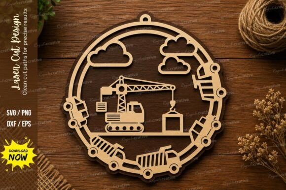 Construction Vehicle Circle Laser Cut Design