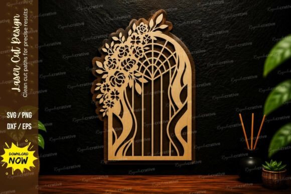 Elegant Floral Window Arch Laser Cut SVG Design