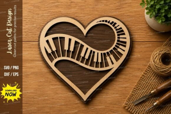 Elegant Infinity Piano Heart Laser Cut SVG