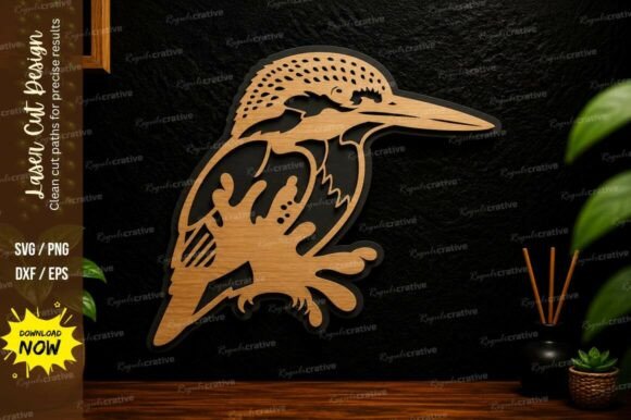 Elegant Kingfisher Bird Laser Cut Design for Creative Projects