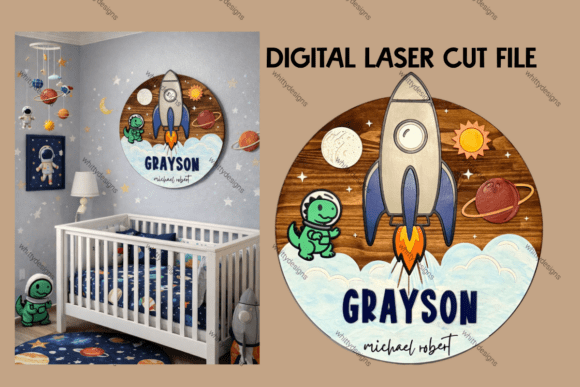 Enchanting Dinosaur Astronaut Nursery Sign: A Custom Design