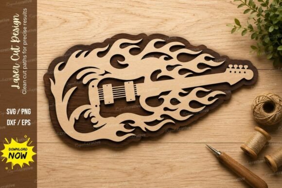 Flaming Electric Guitar Laser Cut SVG: Ignite Your Designs