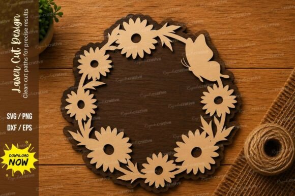 Floral Bird Wreath SVG: Nature Laser Cut Design Files