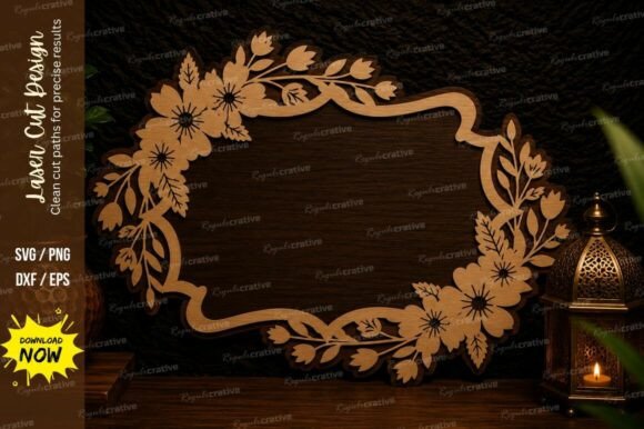 Floral Vintage Frame Laser Cut SVG