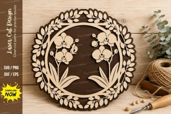 Floral Wreath Ornament Laser Cut SVG Design