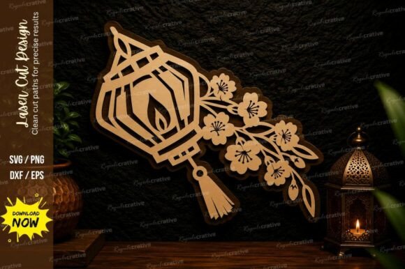 Hanging Lantern Floral Laser Cut Svg for Elegant Crafts