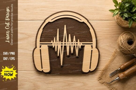 Headphone Sound Wave Laser Cut SVG for Modern Projects