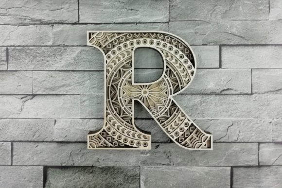 Layered Letter R: SVG Vector Mandala for Laser Cutting