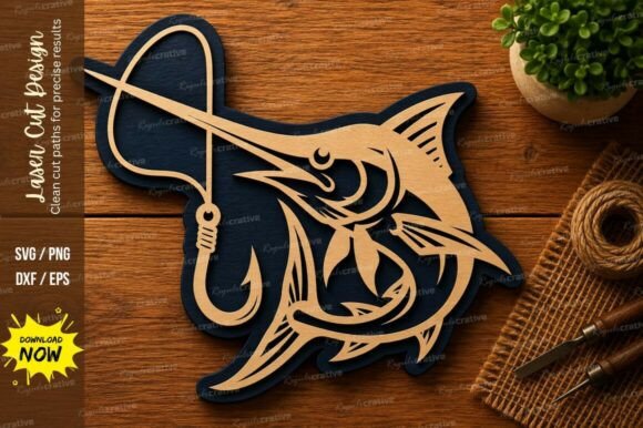 Marlin Fish SVG: Deep Sea Fishing Laser Design