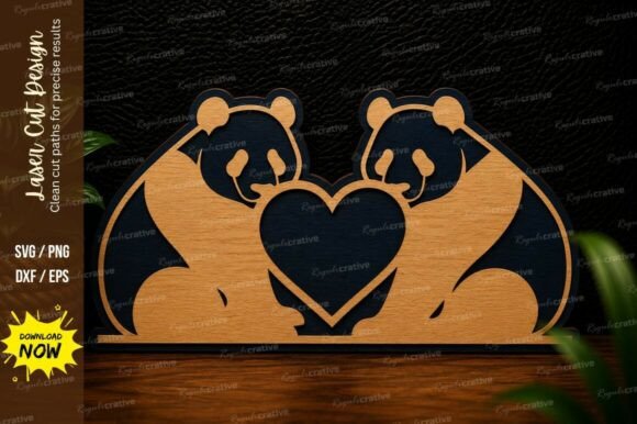 Panda Heart Love Laser Cut SVG Design: Create with Charm