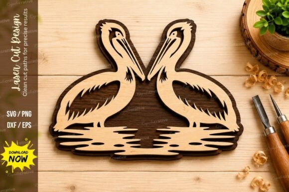 Pelican Couple Laser Cut SVG: Premium Design Files