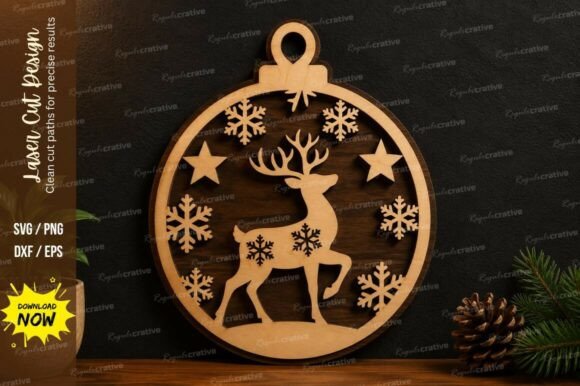 Reindeer Snowflake Ornament Laser Cut: Festive Design File