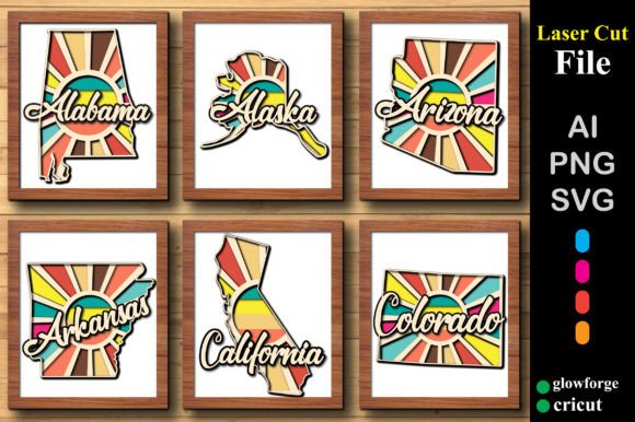 Retro Map Design: USA 50 States Laser/Paper Cut Files