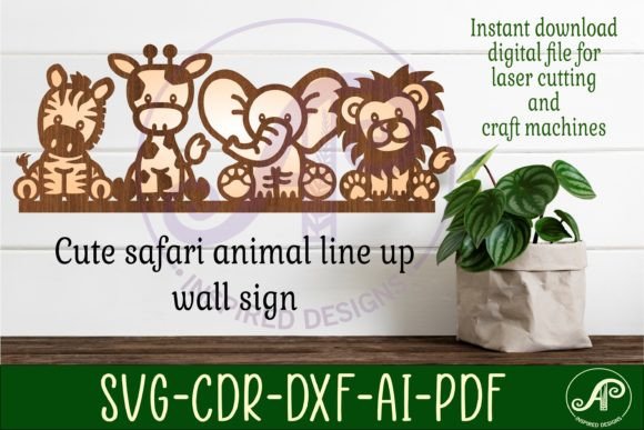 Safari Animal Line Up Wall Art Sign, SVG