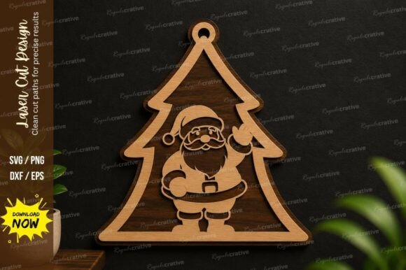 Santa Christmas Tree Laser Cut SVG Design