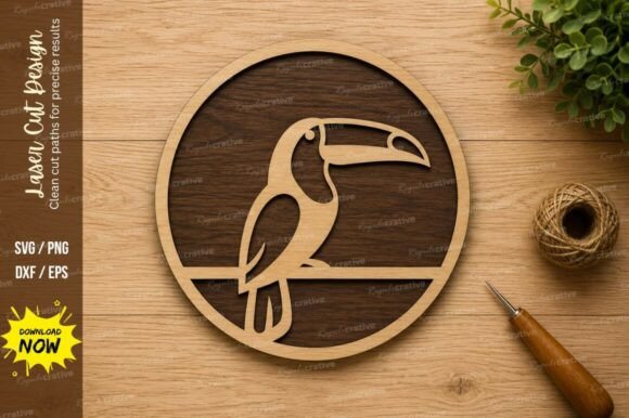 Toucan Bird Circle Laser Cut SVG Design: Tropical Precision