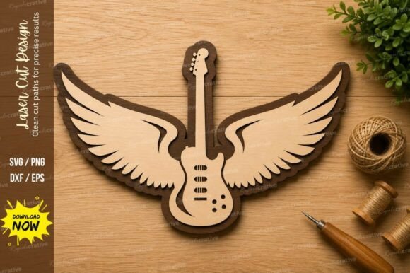 Winged Electric Guitar SVG: Premium Laser Cut Design